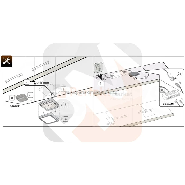 Oprawa meblowa LED kwadratowa olk-4-d 12V 2.5W srebrna perfektmarket oswietlenie wymiary montaż