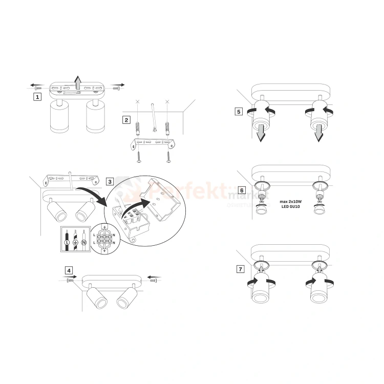 Listwa ścienno-sufitowa spot 2xGU10 TURYN IP44 bia (4).webp