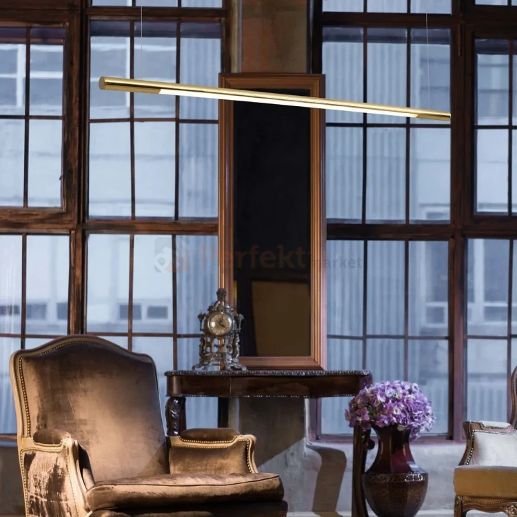 Lampa wisząca złota liniowa podłużna ściemnialna Horizon P00360D 150 cm 3000K perfektma (1).webp