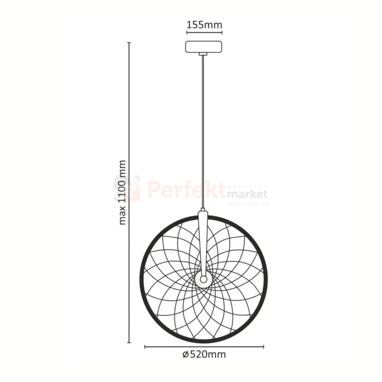Lampa wisząca LED Bicykl koło roweru 55cm 3000K chrom czarna pe (2).webp
