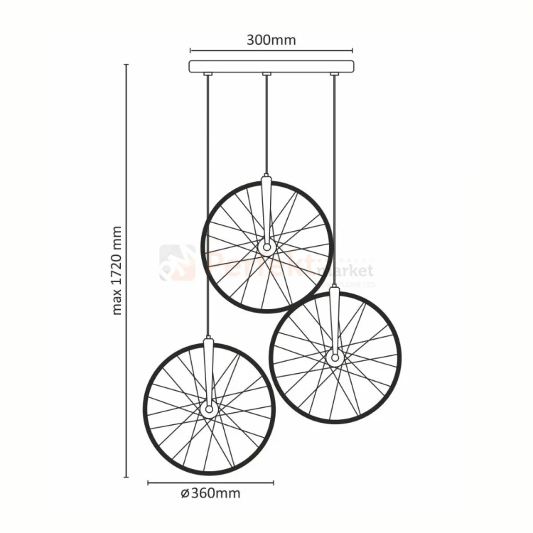 Lampa wisząca LED Bicykl koła roweru 36cm 3000K chrom czarne perfektmarket (2).webp