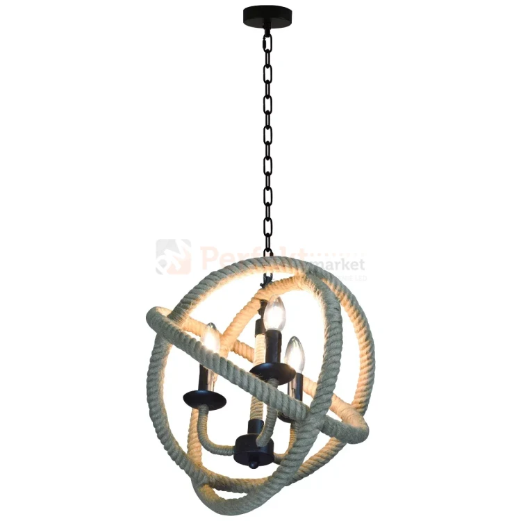Lampa wisząca sznur lina boho country Rope Globo 3xE14 perfektmark (4).webp