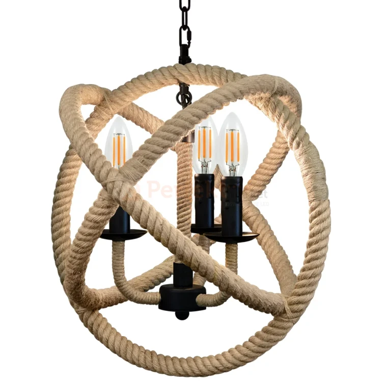 Lampa wisząca sznur lina boho country Rope Globo 3xE14 perfektmark (5).webp