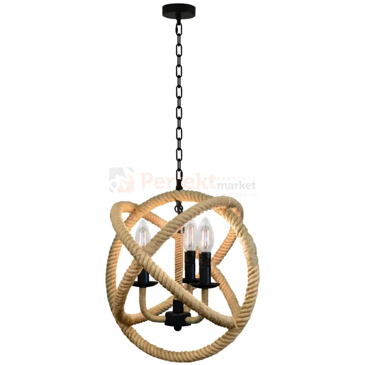 Lampa wisząca sznur lina boho country Rope Globo 3xE14 perfektmark (6).webp