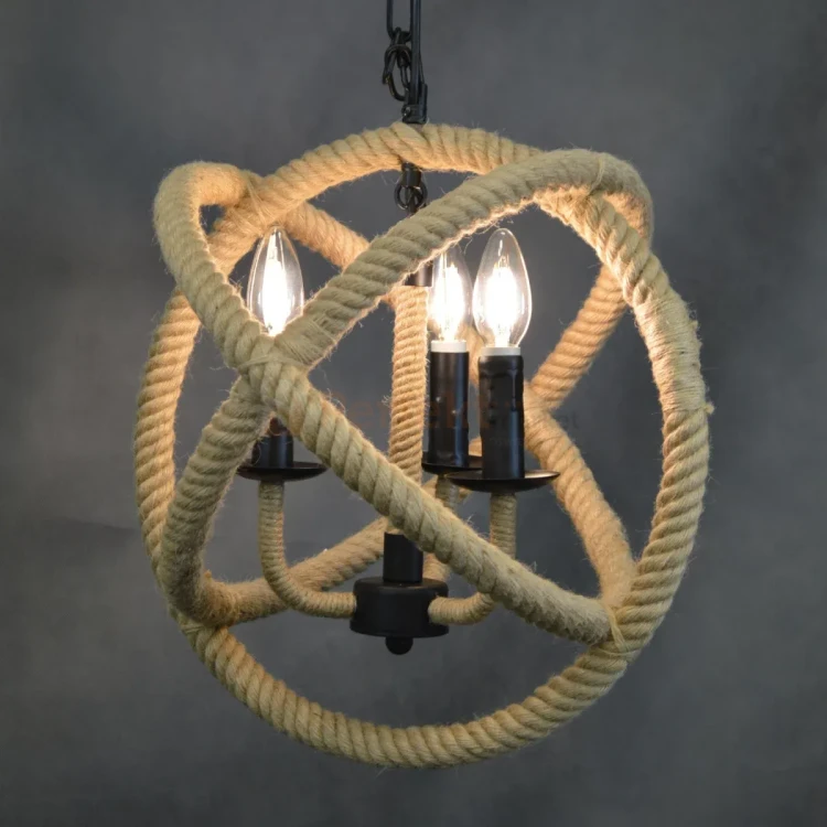 Lampa wisząca sznur lina boho country Rope Globo 3xE14 perfektmark (1).webp