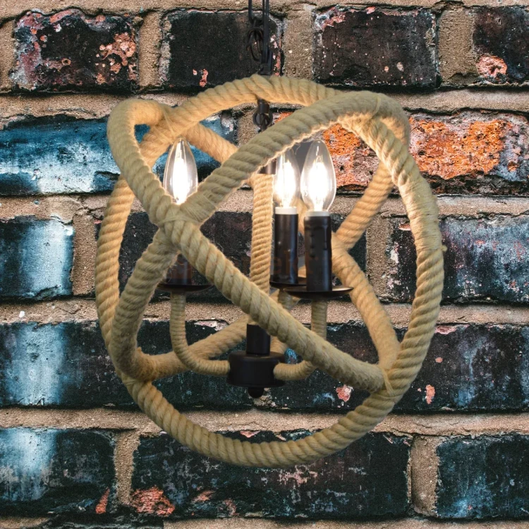 Lampa wisząca sznur lina boho country Rope Globo 3xE14 perfektmark (2).webp