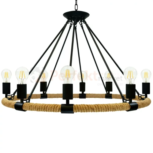 Lampa wisząca sznur lina koło country Rope Arthur 8xE27 perfektma (5).webp