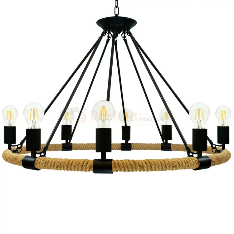 Lampa wisząca sznur lina koło country Rope Arthur 8xE27 perfektma (5).webp