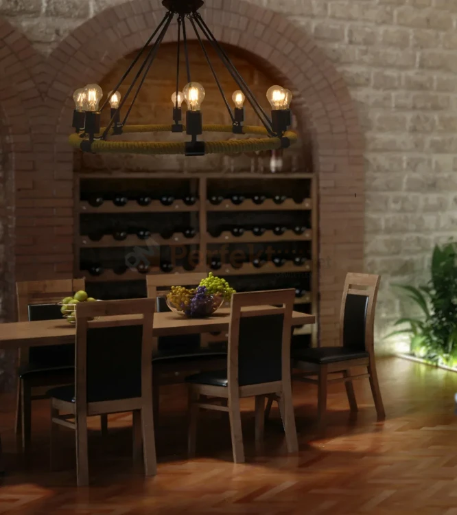 Lampa wisząca sznur lina koło country Rope Arthur 8xE27 perfektma (1).webp