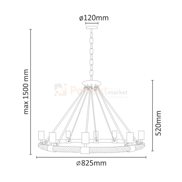 Lampa wisząca sznur lina koło country Rope Arthur 8xE27 perfektma (3).webp