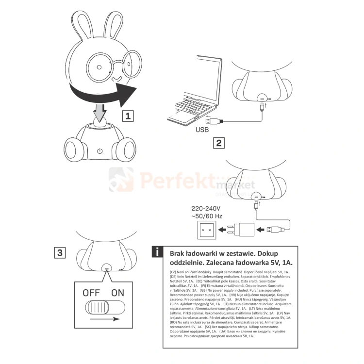 Lampka nocna LED Panda dziecięca trzy poziomy świecenia USB-C  (10).webp