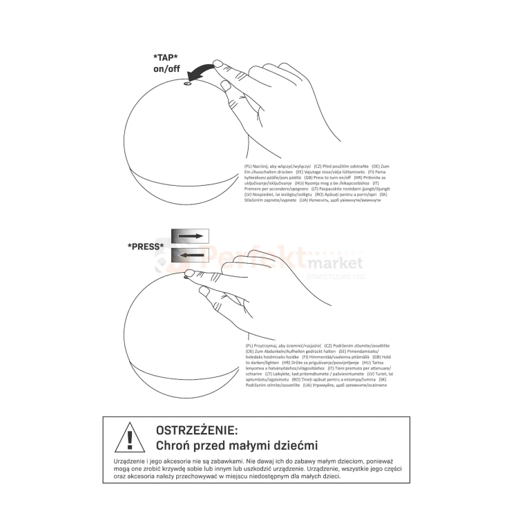 Lampka biurkowa LED PAKO okrągła kula trzy poziomy świecenia USB-C p (5).webp