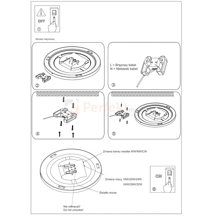 Lampa sufitowa plafon LED PRYZMA IP44 CCT instrukcja montażu perfektmarket.webp