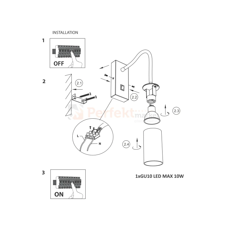 Kinkiet regulowany SQUALLA VARIOSA FLEXI 1xGU10 IP20 montaż perfektmarket.webp