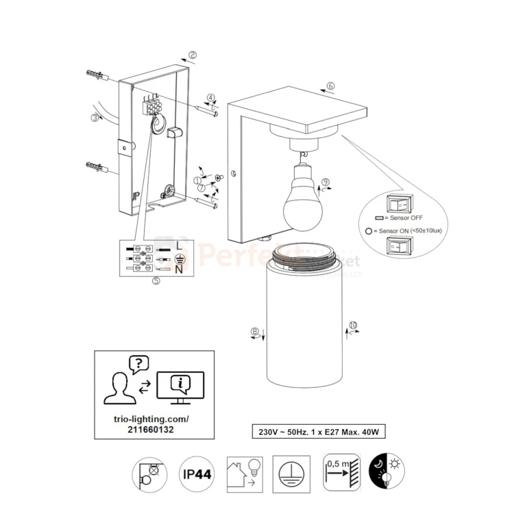 Lampa ogrodowa kinkiet TRIO ARDILA czujnik zmierzchu czarny IP44 perfektmarket 8.webp