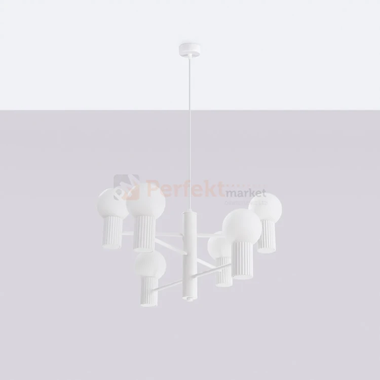 Lampa wisząca żyrandol Halo 6 szklane kule design 6xG9 IP20 biały perfektmarket (4).webp