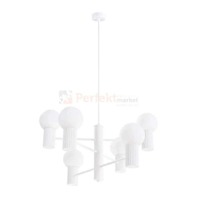 Lampa wisząca żyrandol Halo 6 szklane kule design 6xG9 IP20 biały perfektmarket.webp