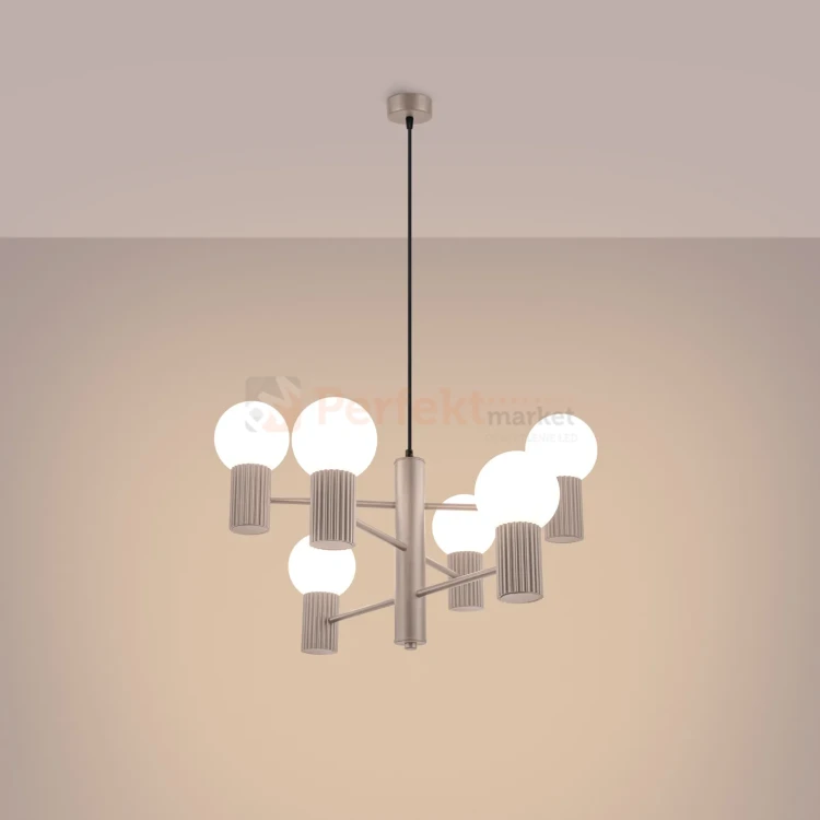 Lampa wisząca żyrandol Halo 6 szklane kule design 6xG9 IP20 taupe perfektmarket.webp