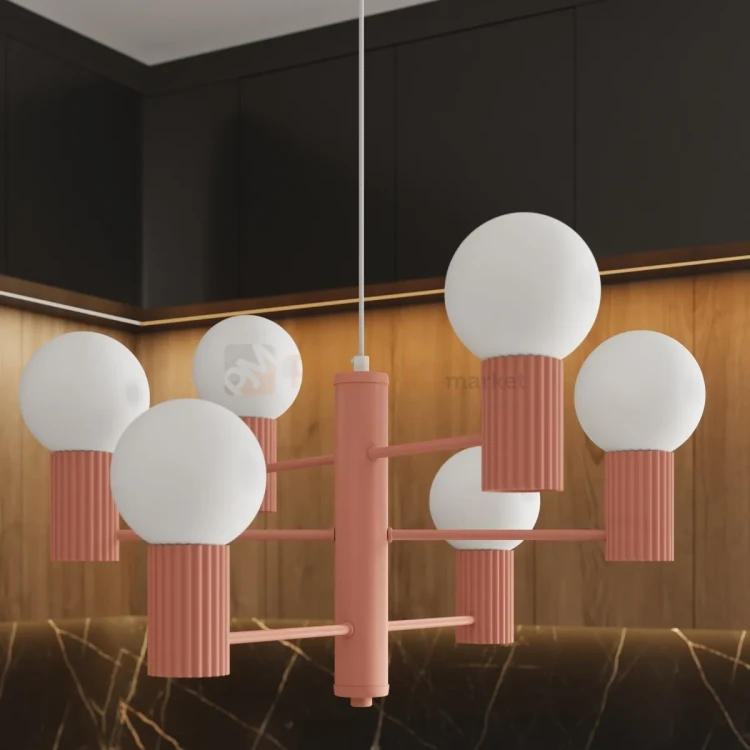 Lampa wisząca żyrandol Halo 6 szklane kule design 6xG9 IP20 brzoskwiniowy perfektmarket (11).webp
