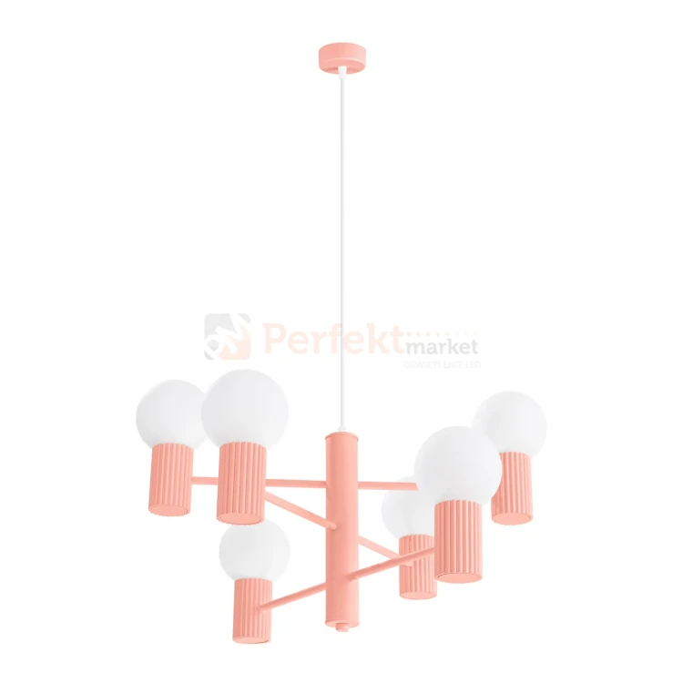 Lampa wisząca żyrandol Halo 6 szklane kule design 6xG9 IP20 brzoskwiniowy perfektmarket (8).webp
