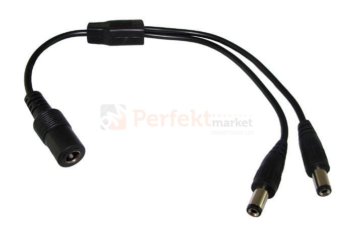 Rozgałęźnik zasilania DC 2.1/5.5 1 wtyk 2 gniazda przejściówka rozdzielacz rozdzielenie led oswietlenie perfektmarket