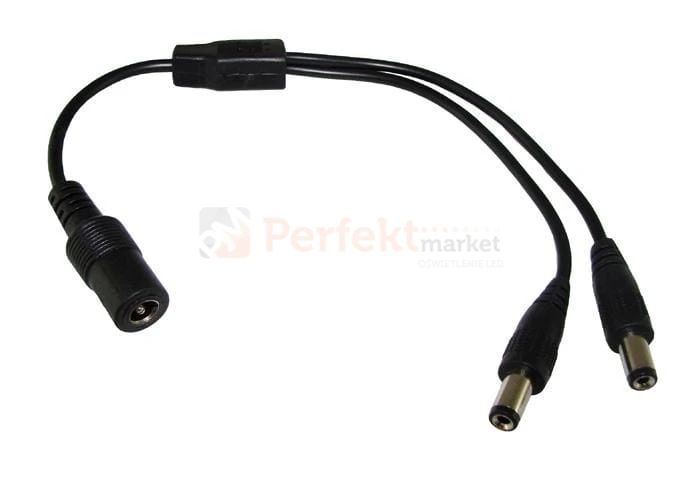 Rozgałęźnik zasilania DC 2.1/5.5 1 wtyk 2 gniazda przejściówka rozdzielacz rozdzielenie led oswietlenie perfektmarket