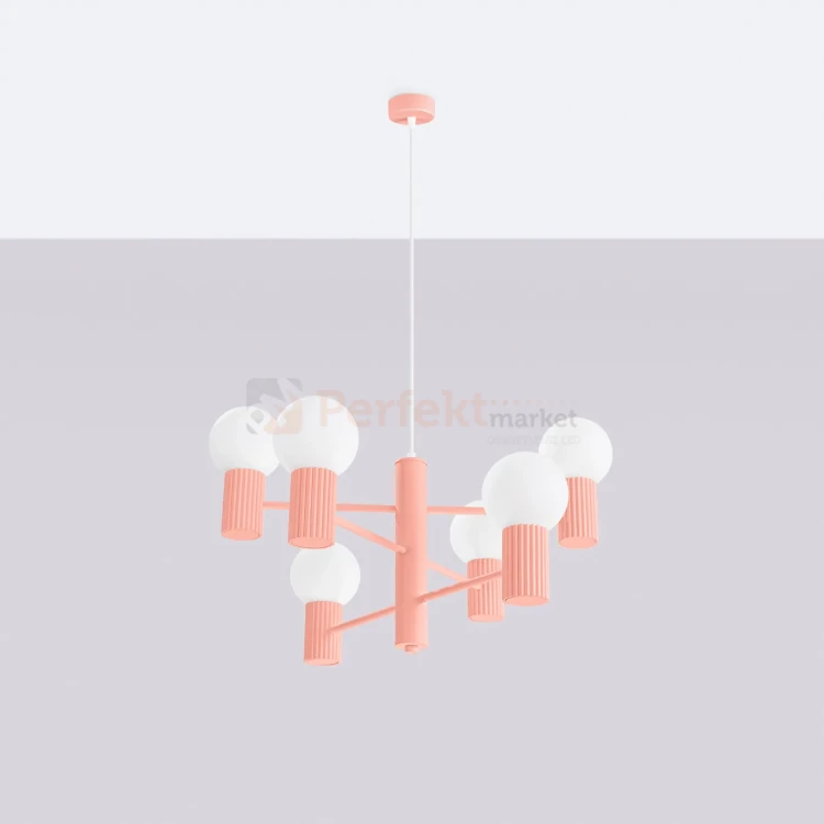 Lampa wisząca żyrandol Halo 6 szklane kule design 6xG9 IP20 brzoskwiniowy perfektmarket (5).webp