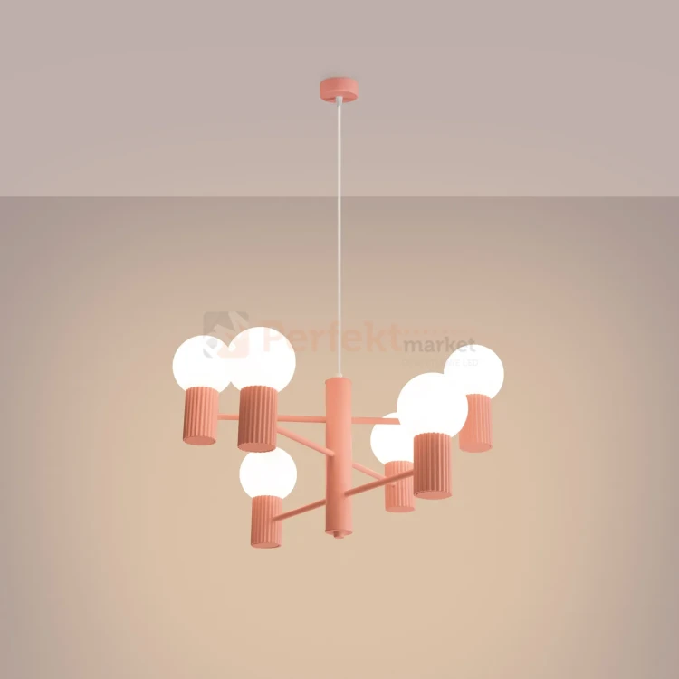 Lampa wisząca żyrandol Halo 6 szklane kule design 6xG9 IP20 brzoskwiniowy perfektmarket (1).webp