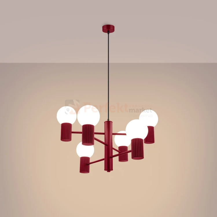Lampa wisząca żyrandol Halo 6 szklane kule design 6xG9 IP20 burgund perfektmarket (1).webp