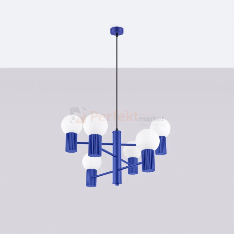Lampa wisząca żyrandol Halo 6 szklane kule design 6xG9 IP20 ultramaryna perfektmarket (6).webp