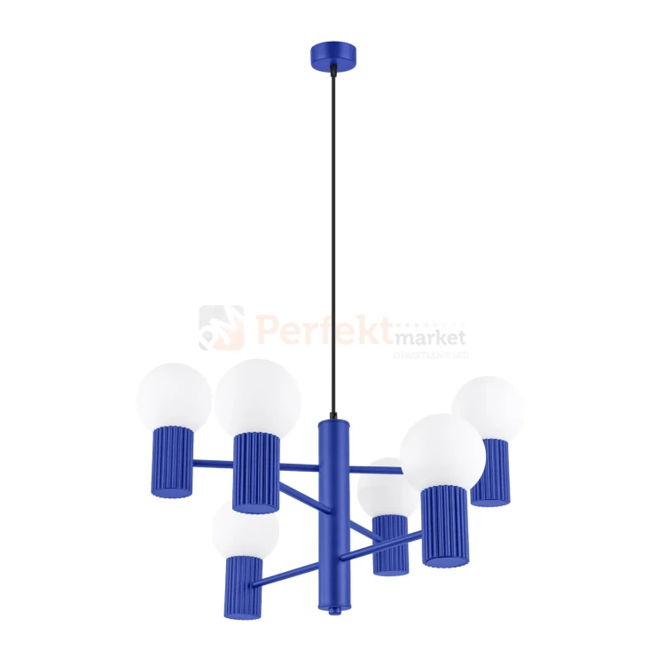 Lampa wisząca żyrandol Halo 6 szklane kule design 6xG9 IP20 ultramaryna perfektmarket (4).webp