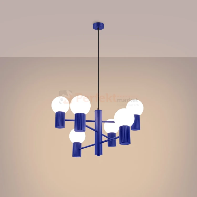 Lampa wisząca żyrandol Halo 6 szklane kule design 6xG9 IP20 ultramaryna perfektmarket (5).webp