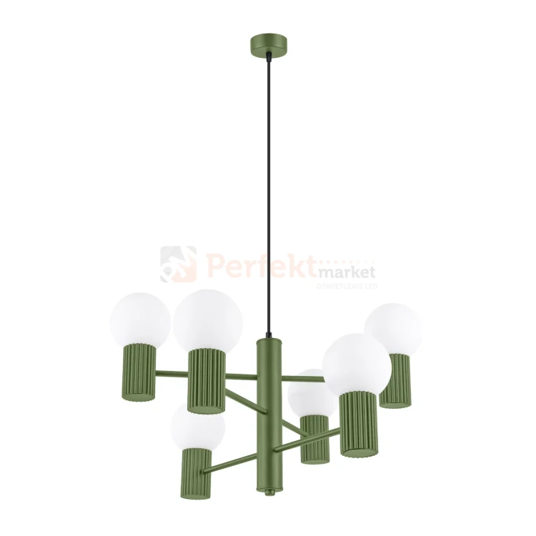 Lampa wisząca żyrandol Halo 6 szklane kule design 6xG9 IP20 zielony oliwkowy perfektmarket (8).webp