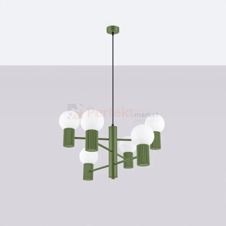 Lampa wisząca żyrandol Halo 6 szklane kule design 6xG9 IP20 zielony oliwkowy perfektmarket (7).webp
