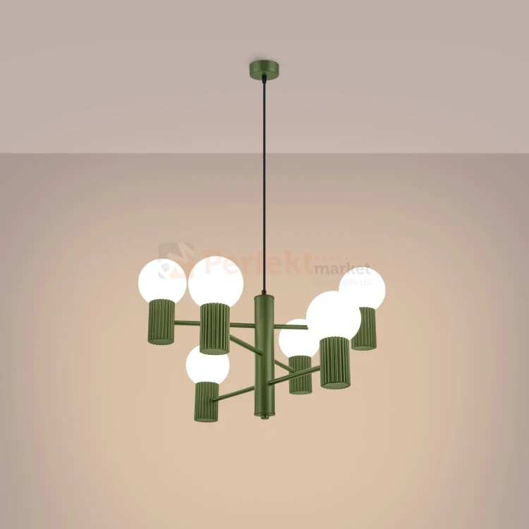 Lampa wisząca żyrandol Halo 6 szklane kule design 6xG9 IP20 zielony oliwkowy perfektmarket (6).webp