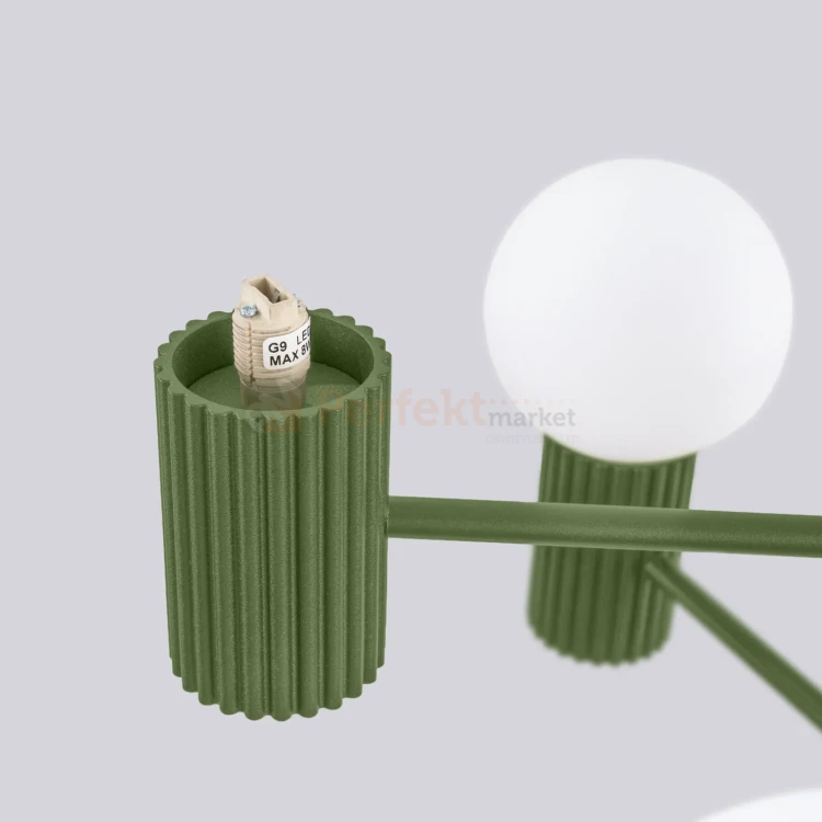Lampa wisząca żyrandol Halo 6 szklane kule design 6xG9 IP20 zielony oliwkowy perfektmarket (1).webp