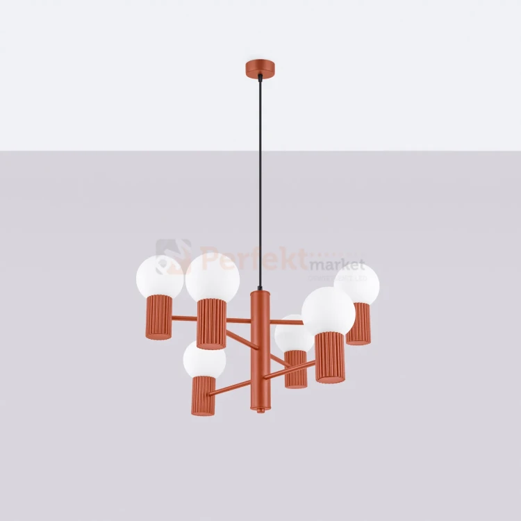 Lampa wisząca żyrandol Halo 6 szklane kule design 6xG9 IP20 ochra czerwona perfektmarket (8).webp