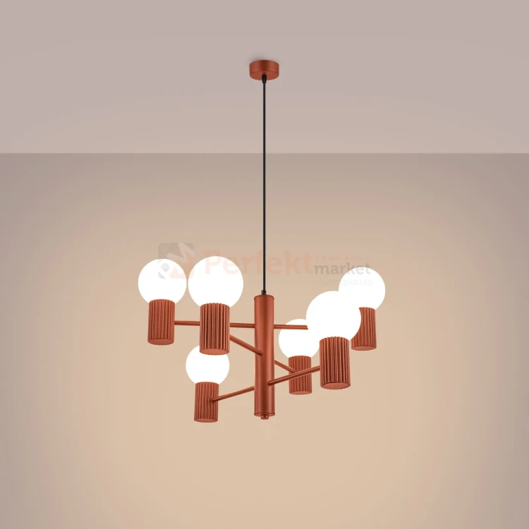 Lampa wisząca żyrandol Halo 6 szklane kule design 6xG9 IP20 ochra czerwona perfektmarket (5).webp