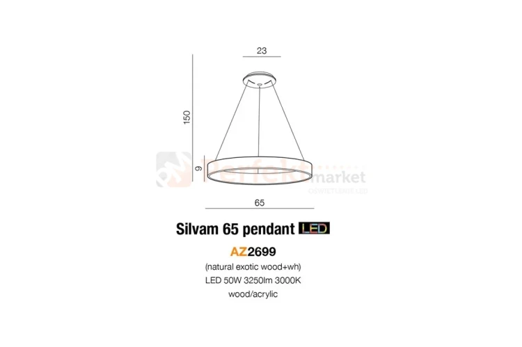 Lampa wisząca LED ring drewniana SILVAM 65 cm 3000K (1).webp