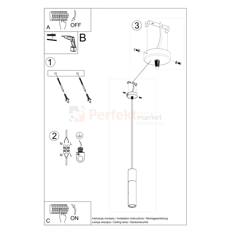 Lampa wisząca betonowa Sollux Borgio 1 1xGu10 SL.0647 IP20 - biała 06