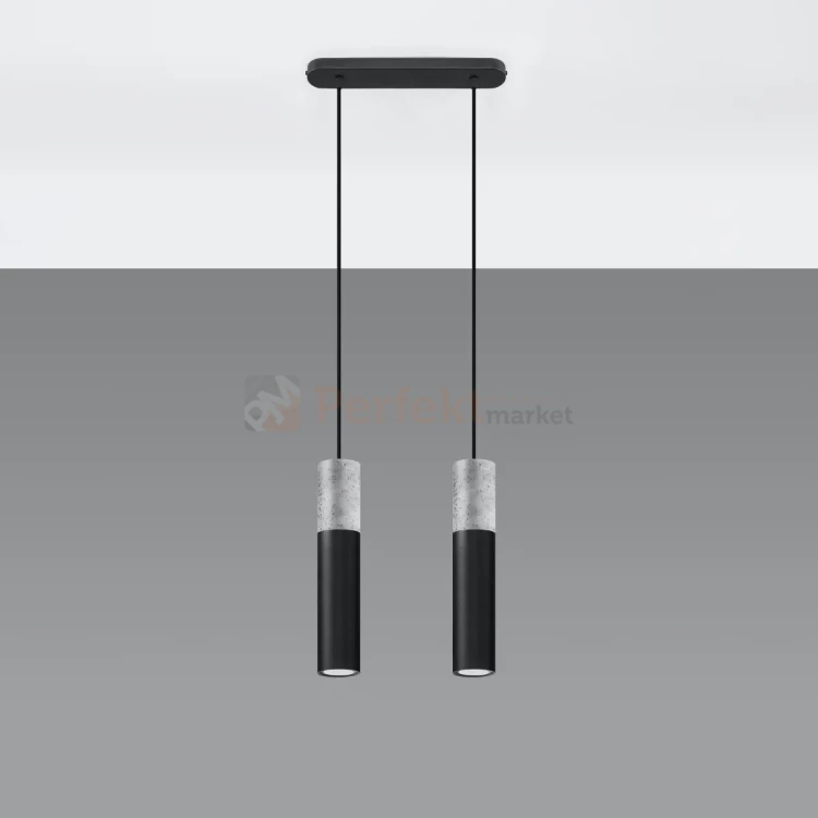 Lampa wisząca betonowa Sollux Borgio 2 2xGu10 SL.0651 IP20 - czarna 01