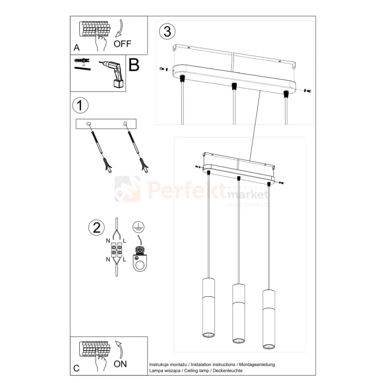 Lampa wisząca betonowa Sollux Borgio 3 3xGu10 SL.0652 IP20 - czarna 08