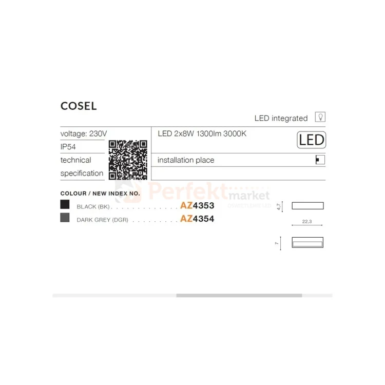 Kinkiet zewnętrzny LED ścienny COSEL 8W 1300lm 3000K szary IP54 AZ4354 perfektmarket (1).webp