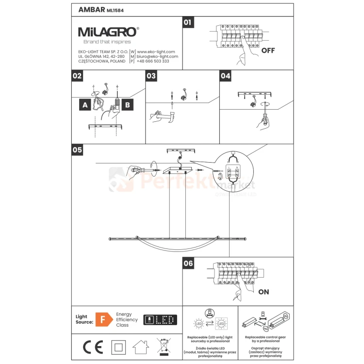 Nowoczesna lampa wisząca LED czarna AMBAR 35W 4000K Milagro perfektmarket (6).webp