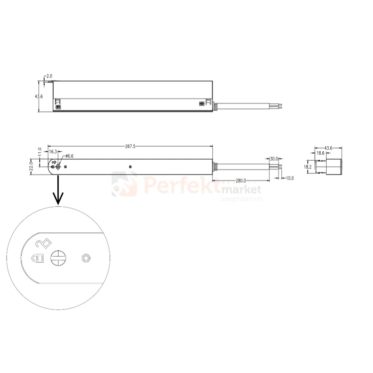 zasilacz do szyn magnetycznych SHIFT Genesis 48V 250W czarny wymiary perfektmarket.webp