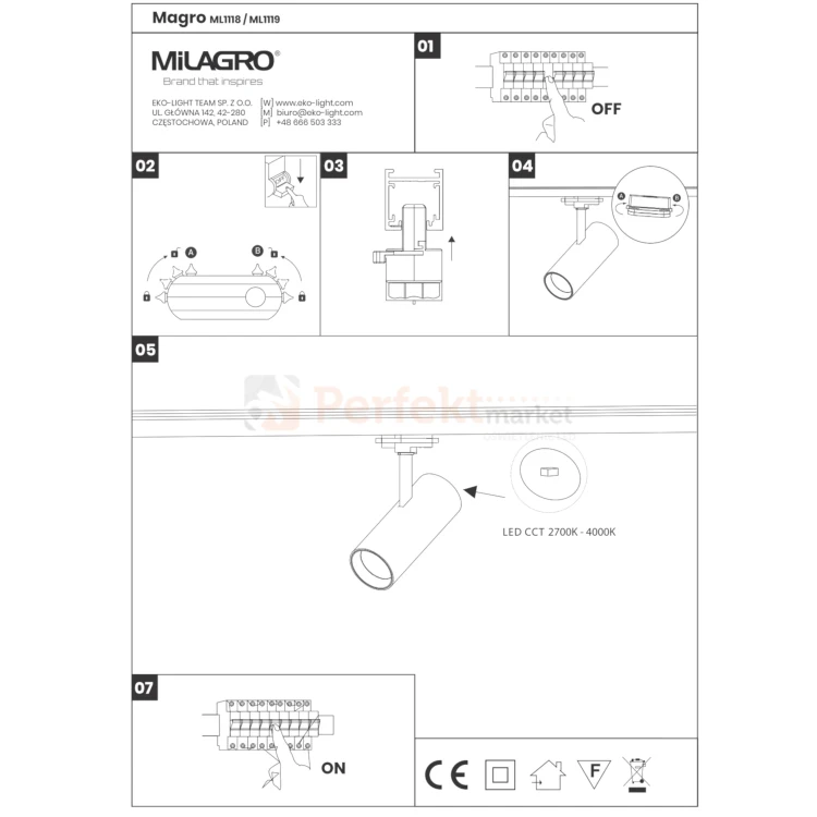 Oprawa na szynoprzewód MAGRO LED CCT 7W TRACK 1F HQ czarna perfektmarket (montaż).webp
