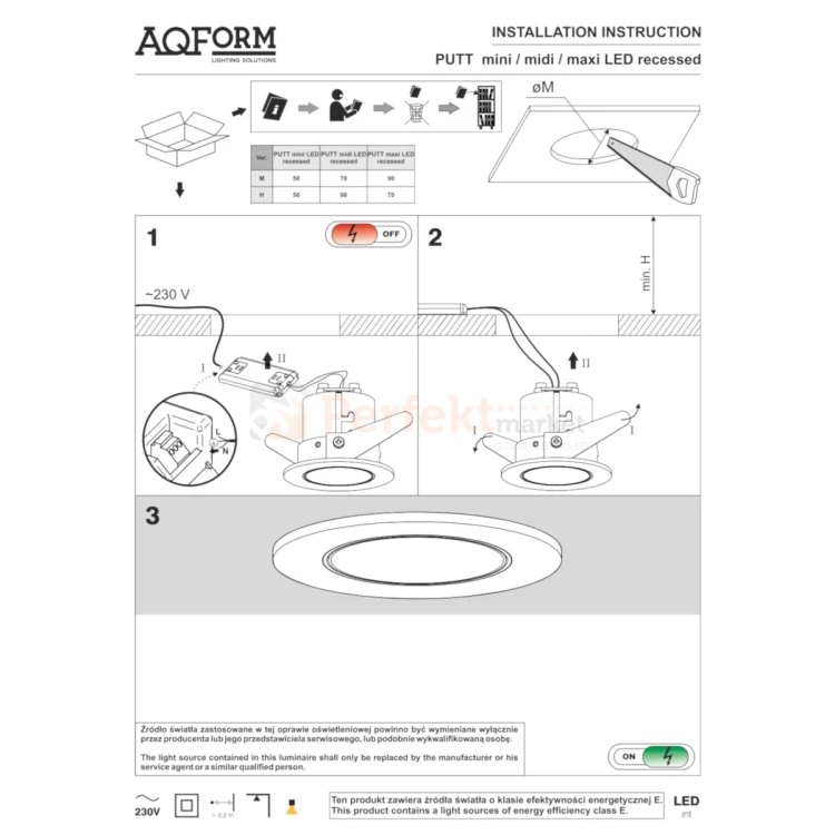 aqform oprawa PUTT LED wpuszczana biała 80 3000K montaż perfektmarket.webp