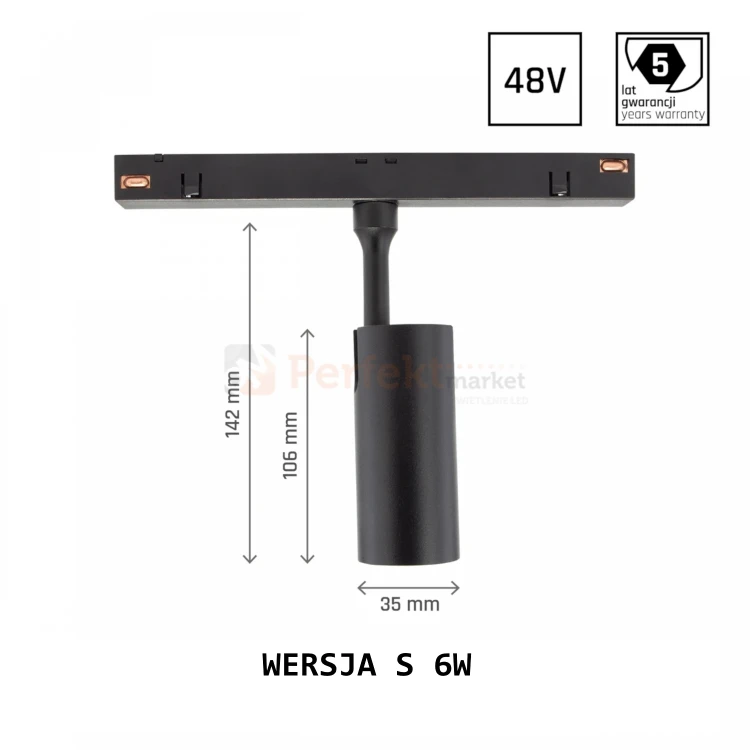 SPOT SHIFT 6W S CCT lampa na szynę 48V czarna wymiary perfektmarket.webp
