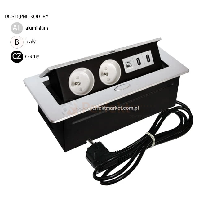 Media Port power_port powerport mediaport blatowy wpuszczany 2x230V 1xRJ45 2xUSB Oval sklep perfektmarket hurtownia elektryczna czarny