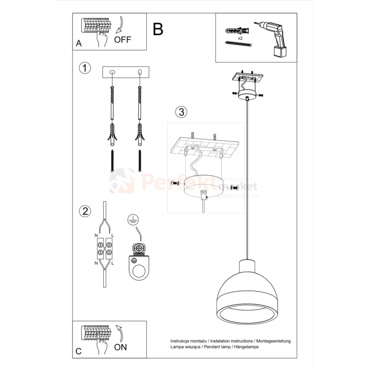 Lampa wisząca betonowa Sollux Damaso 1xE27 SL.0281 IP20 - szara 08